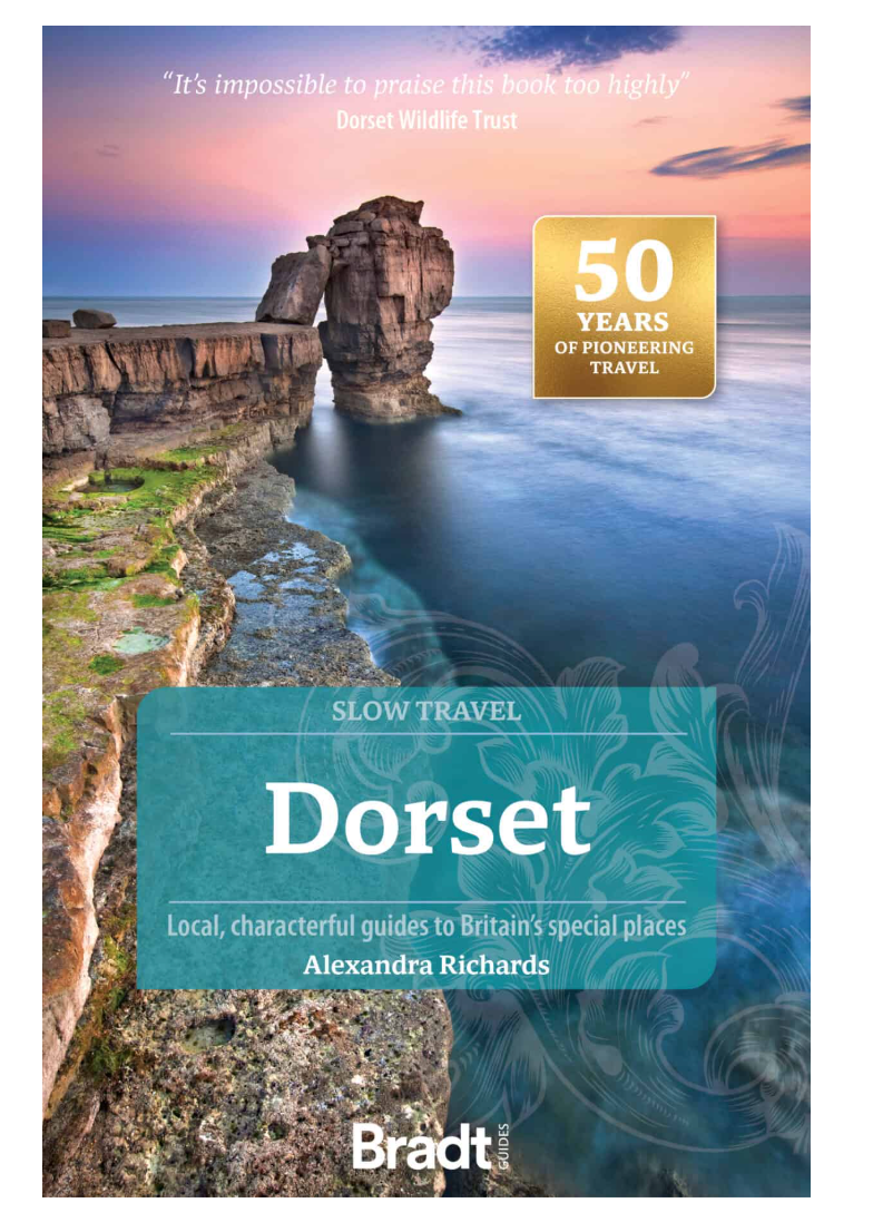 Cover of the Slow Travel Dorset Guide Book featuring scenic views of Dorset’s countryside and coastline, promoting a relaxed, sustainable approach to exploring the region.