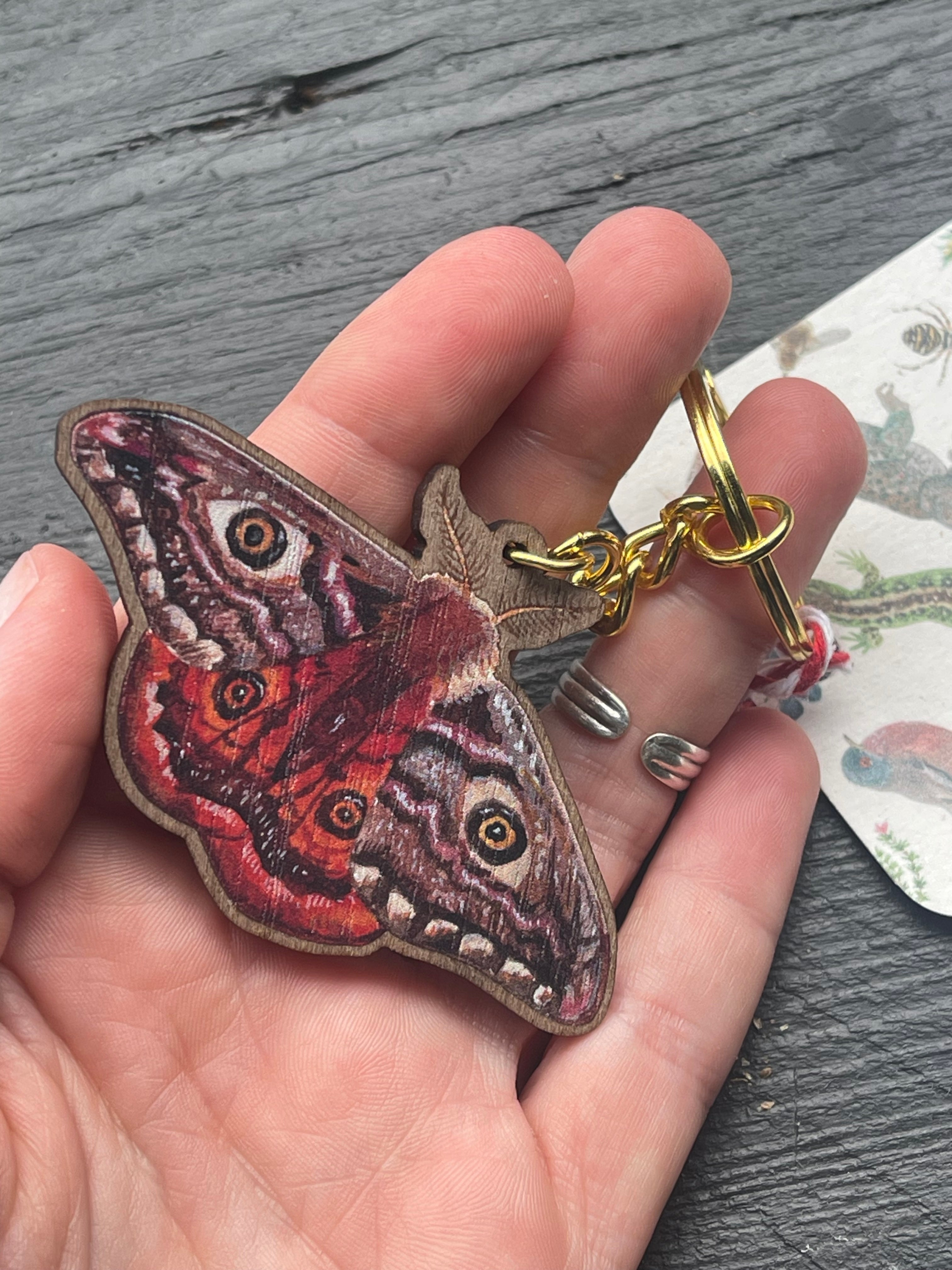 Moth Key Racks Emperor Moth Wooden Keyring by Viv Hughes – Careys Secret Garden