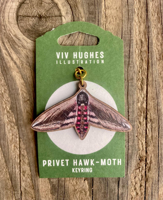 Privet Hawk Moth Wooden Keyring by Viv Hughes