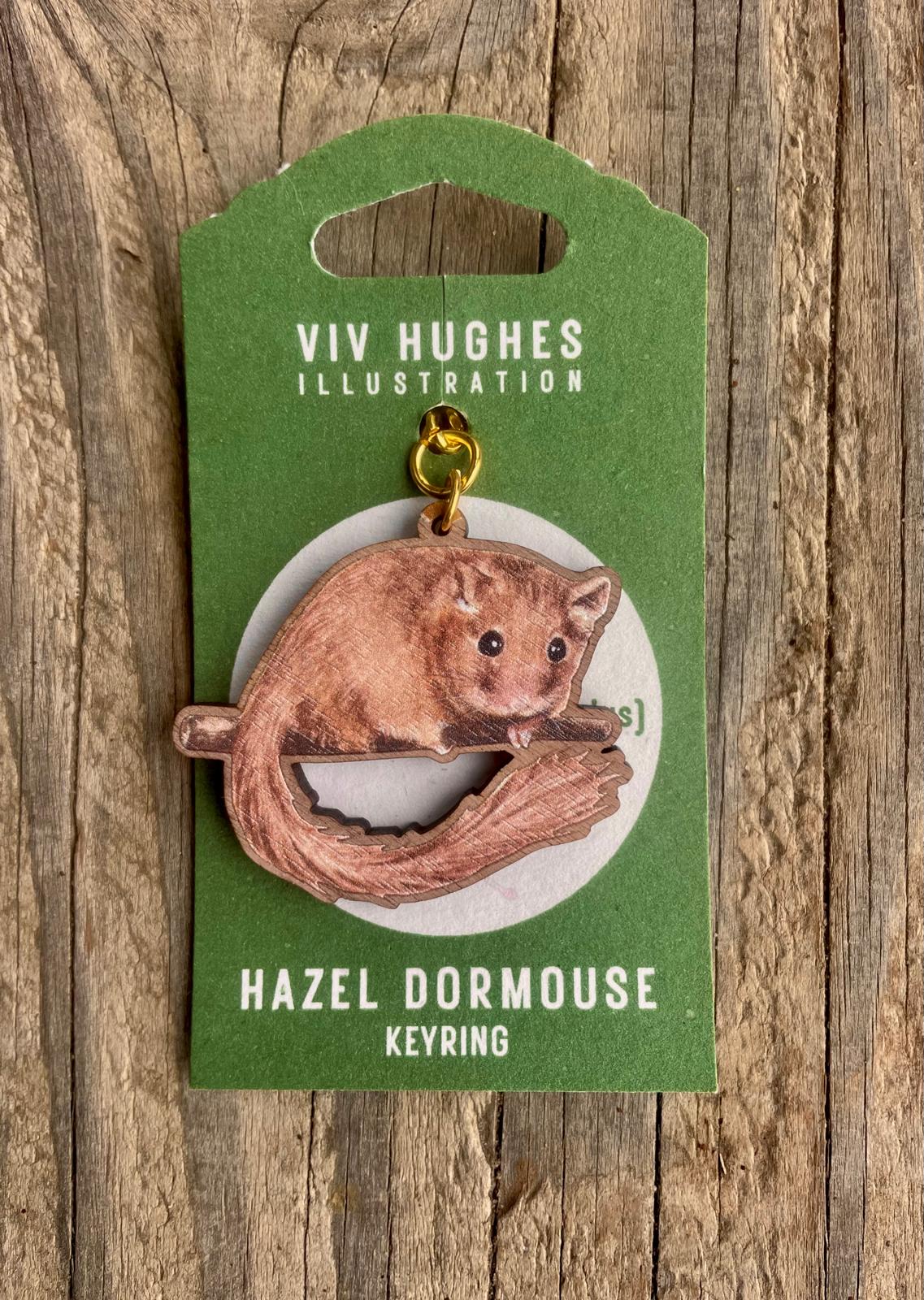 Hazel Door Mouse Wooden Keyring by Viv Hughes